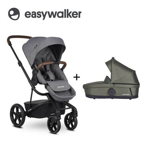 Easywalker Harvey³ Premium Wózek głęboko-spacerowy Diamond Grey (zawiera stelaż, siedzisko z budką, pałąk z ekoskóry i folię przeciwdeszczową)